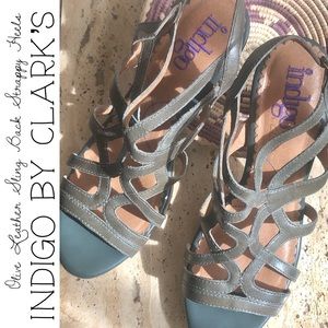 Indigo by Clarks Olive Green Leather Sling Back Heels